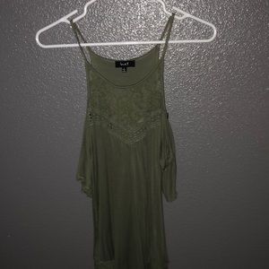Olive green bare shoulder blouse
